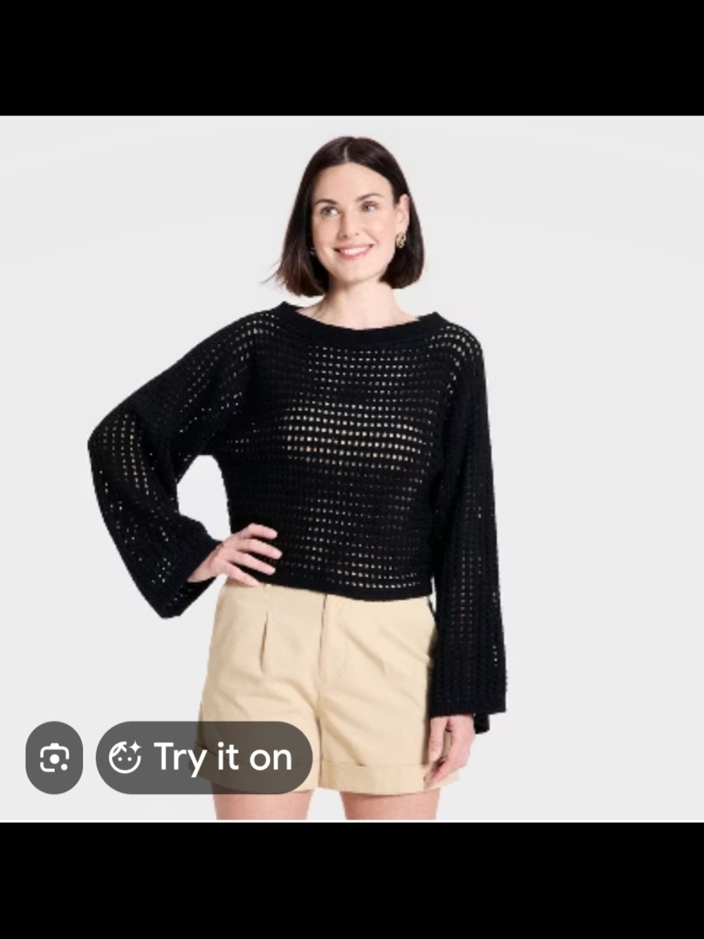 a new day Black Open-Weave Scoop Neck Sweater